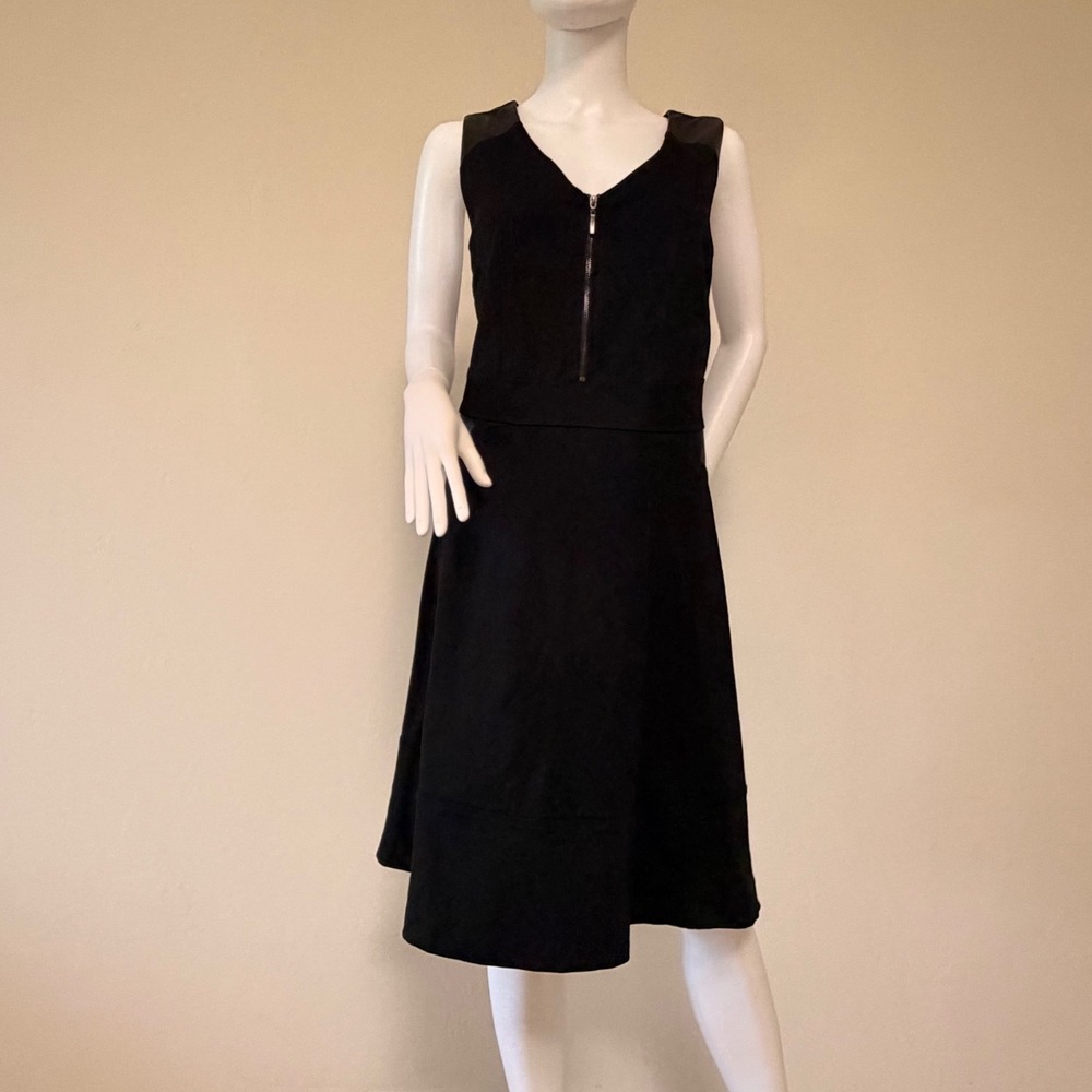 Michel Studio Black Faux Leather Trim Zip Front Fit Flare Dress Womens 1X